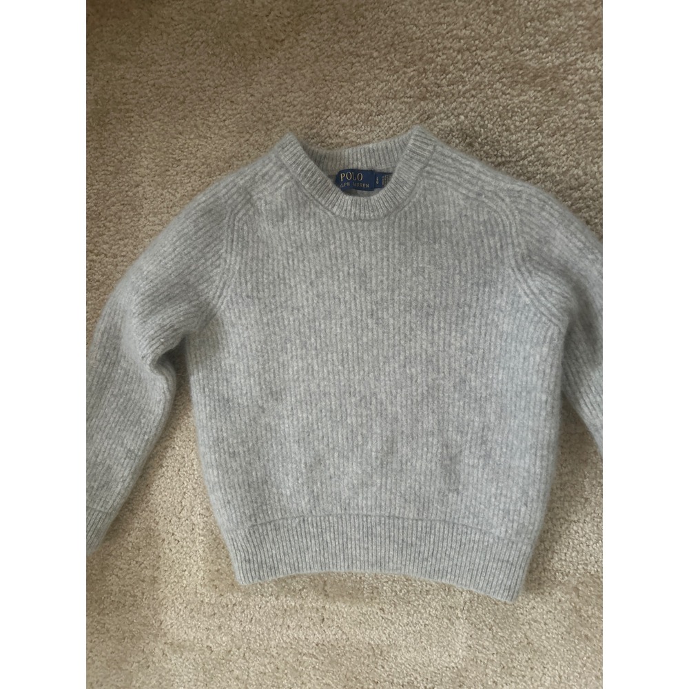 Polo Ralph Lauren Kids Wool Alpaca Ribbed Crewneck Sweater Grey Large L